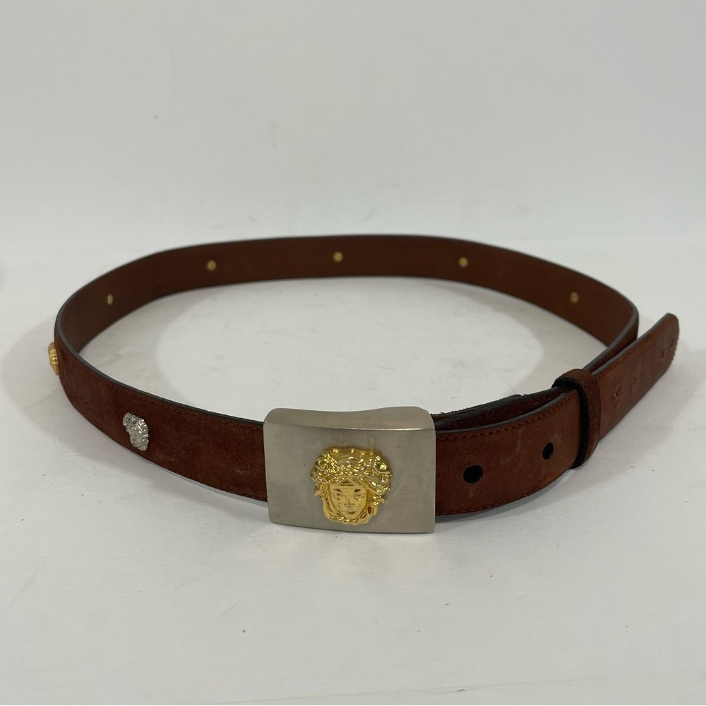 Cale Made In Spain Exotic Leather Gold Medusa Head Embellished Belt Size 26-29